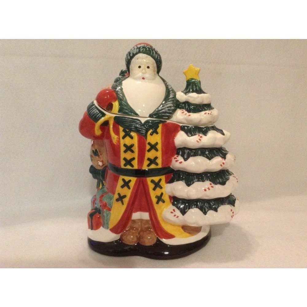 The Cellar Father Christmas Holding Tree and bag of Toys Cookie Jar